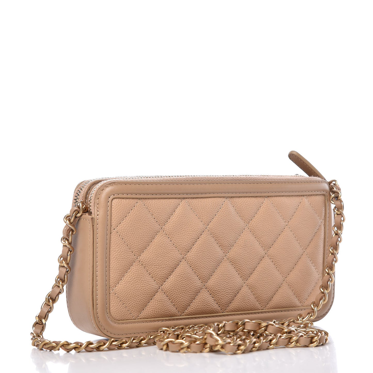 Caviar Quilted CC Filigree Clutch With Chain Beige
