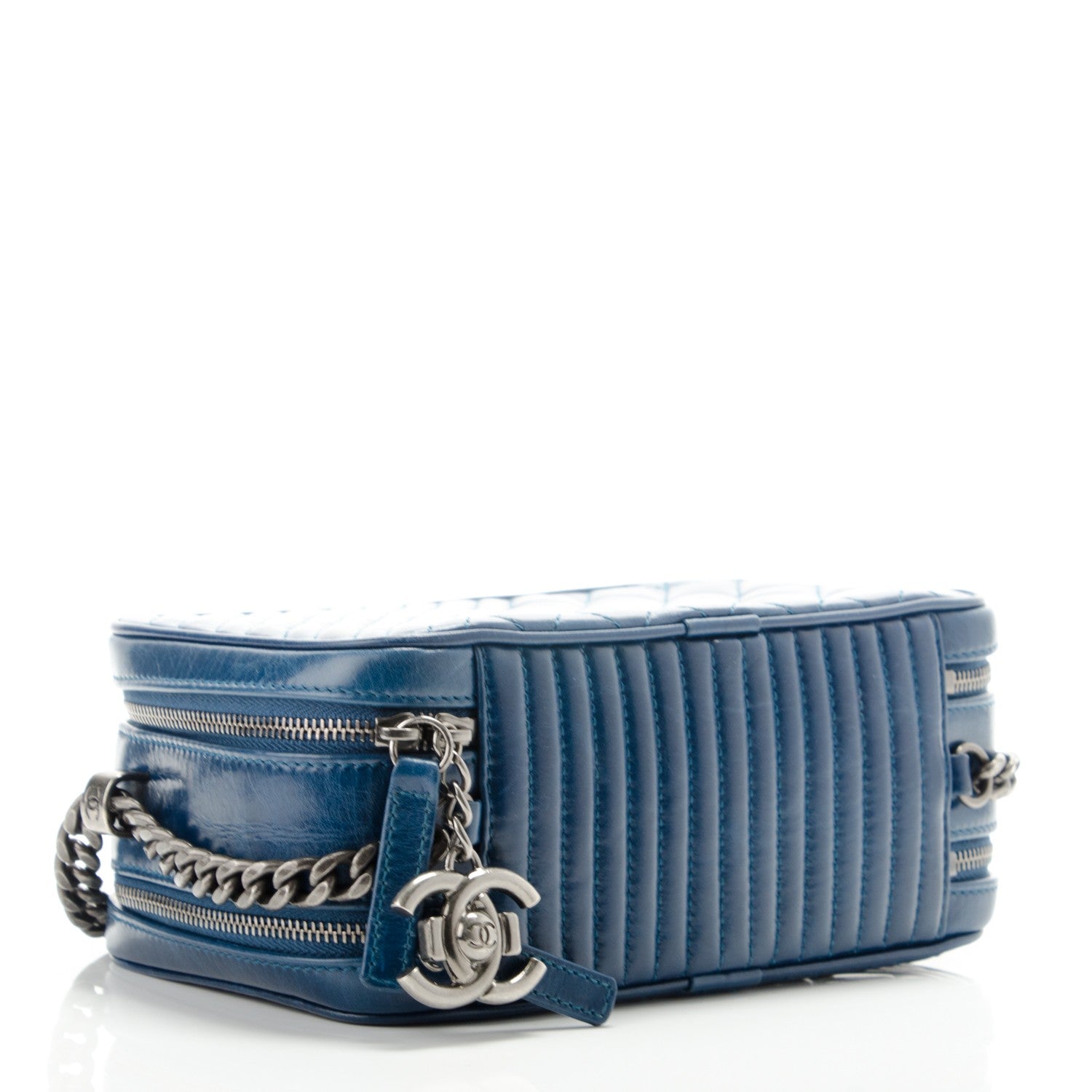 Chanel Glazed Calfskin Small Quilted Coco Boy Camera Bag Blue 4 of 7