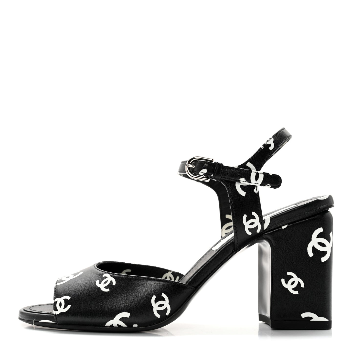 Printed Lambskin CC Sandals 38 Black White
