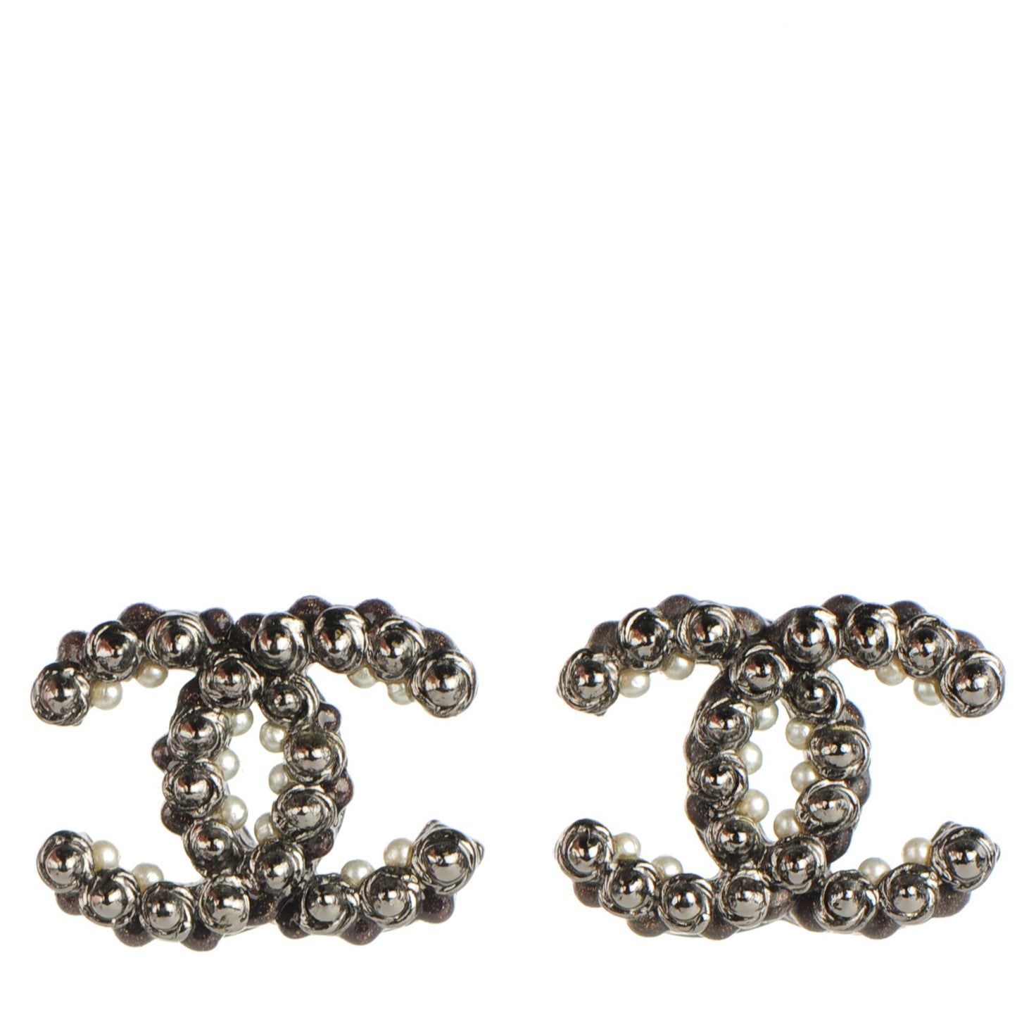 Ruthenium Studded Pearl CC Earrings