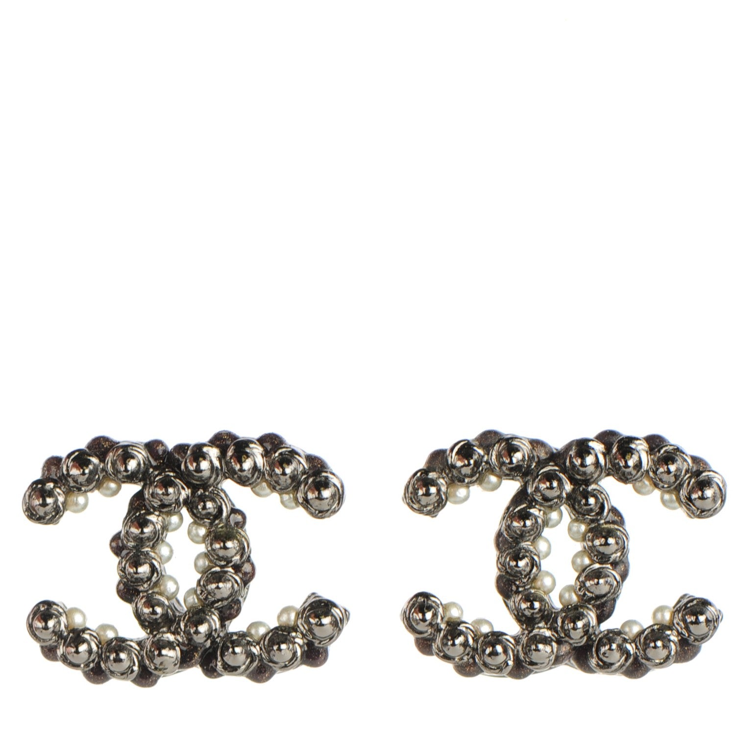Chanel Ruthenium Studded Pearl CC Earrings 1 of 5