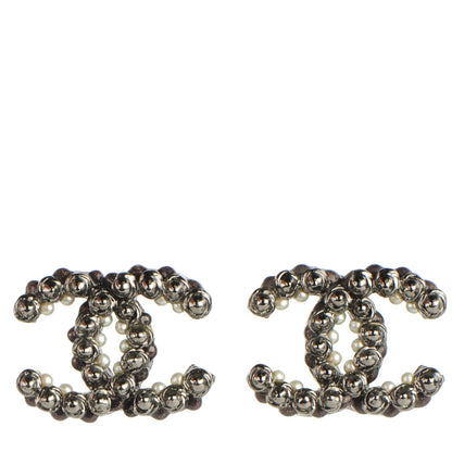 Chanel Ruthenium Studded Pearl CC Earrings 1 of 5