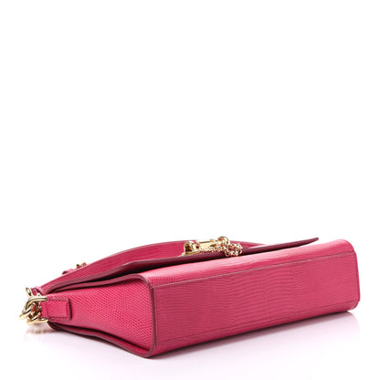 Dolce & Gabbana Lizard Calfskin Embossed Monica Convertible Shoulder Bag Pink 3 of 8