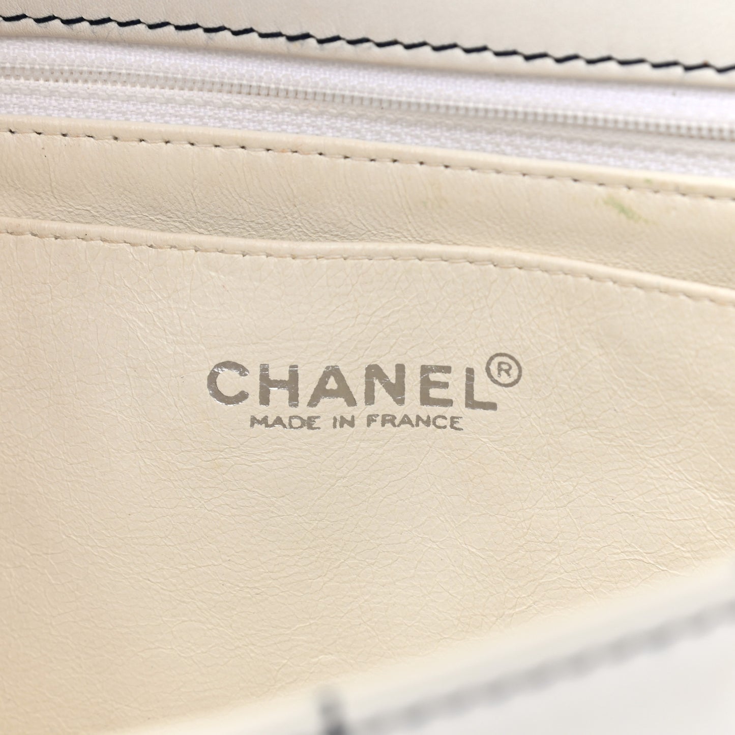 Lambskin Stitched Medium Chocolate Bar Flap White