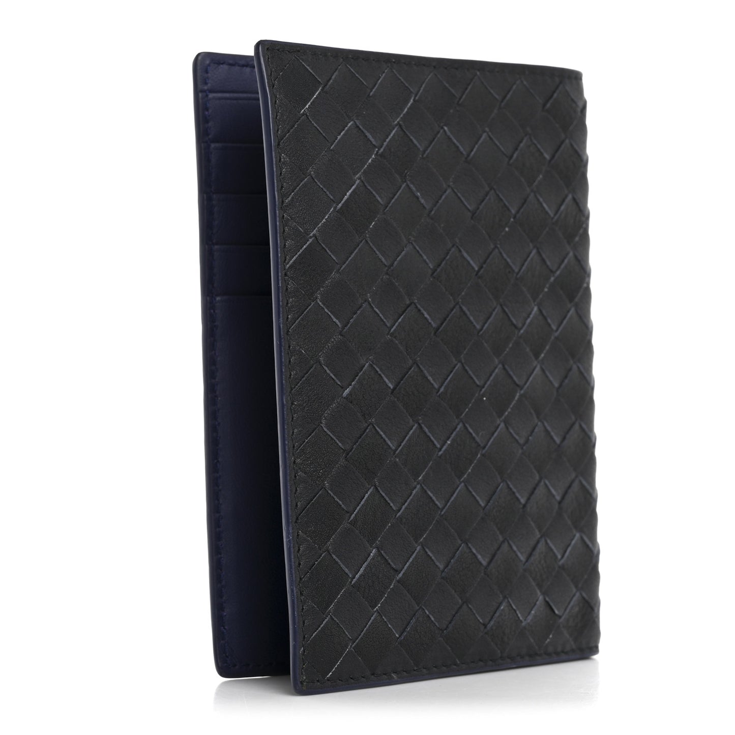 Nappa Intrecciato Passport Case Navy Blue