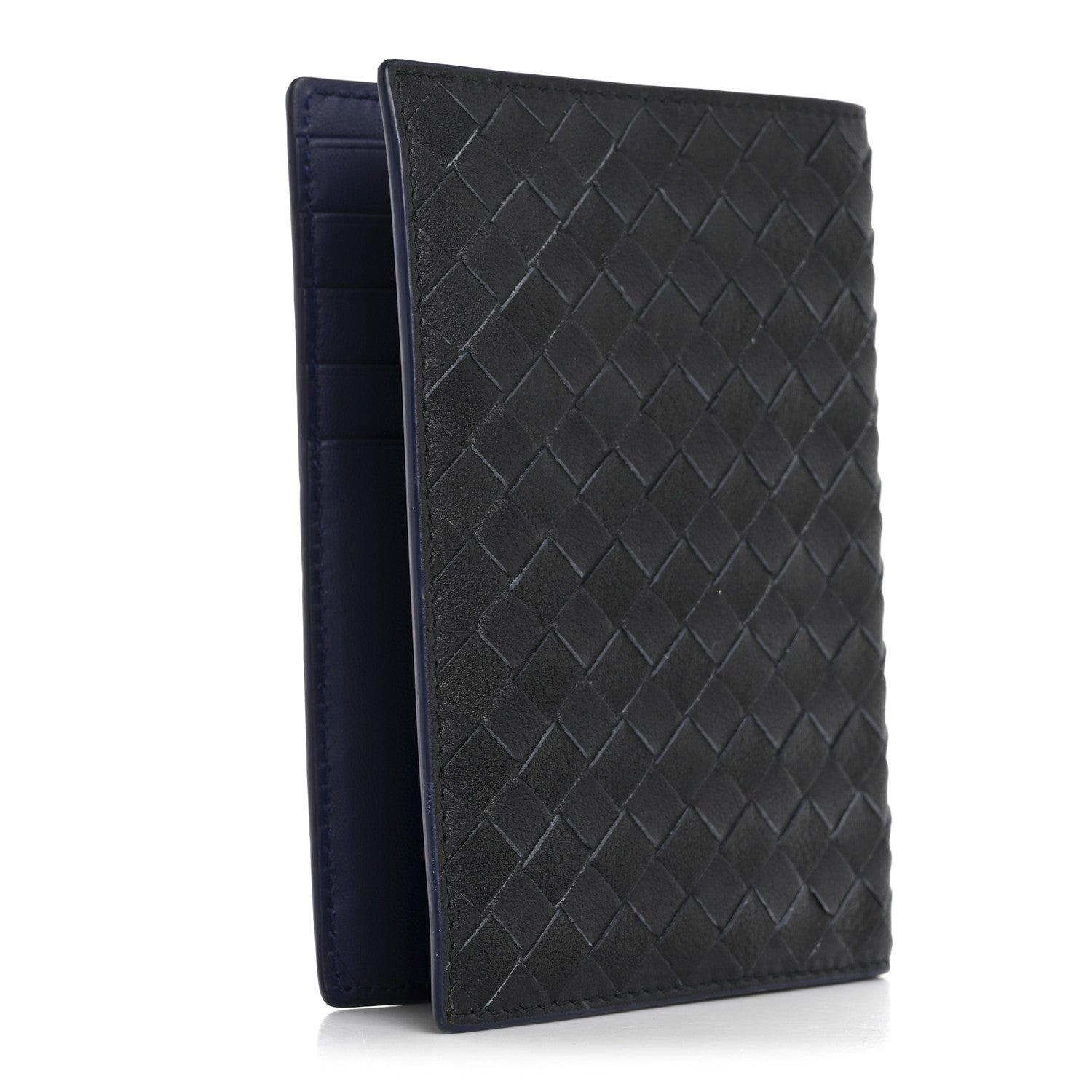 Bottega Veneta Nappa Intrecciato Passport Case Navy Blue 3 of 8