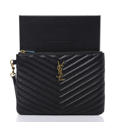 Saint Laurent Calfskin Matelasse Chevron Monogram A5 Wristlet Black 11 of 11