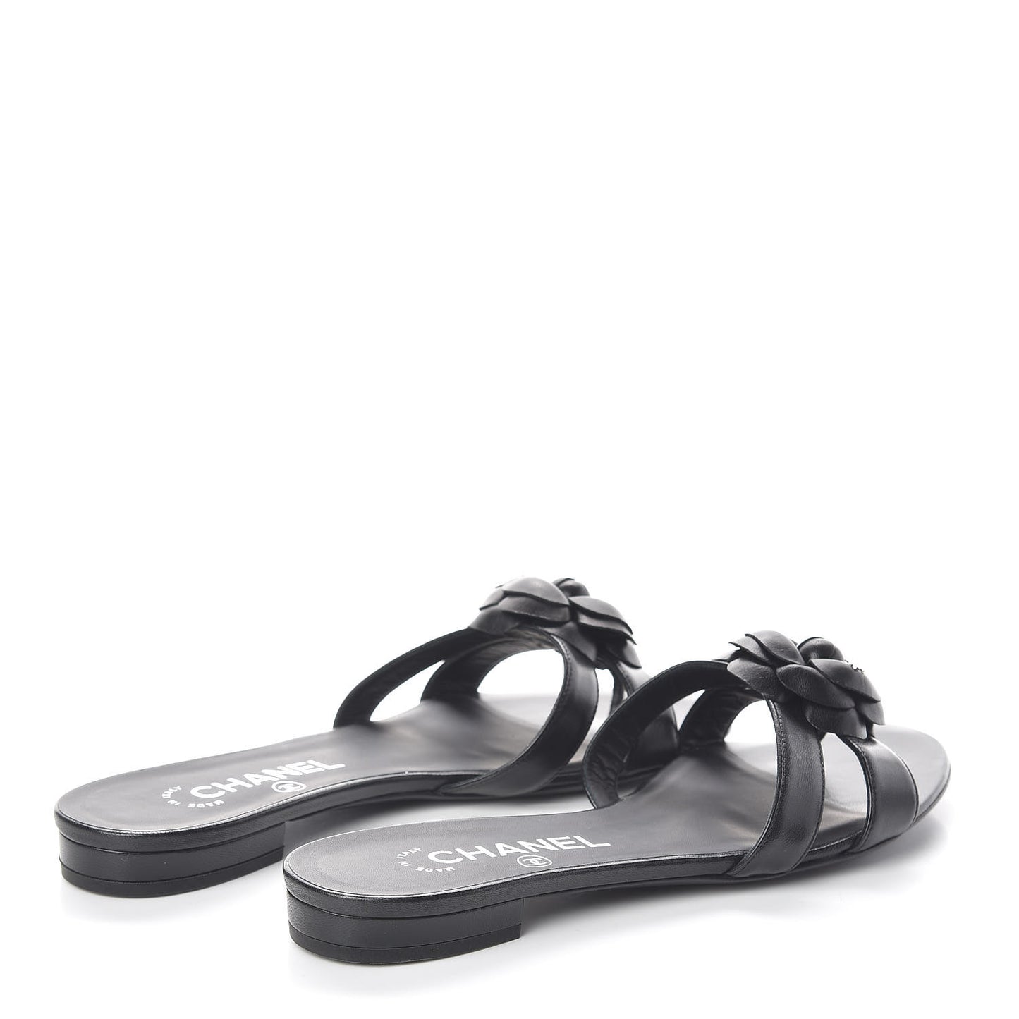 Lambskin Camellia Sandal Mules 36.5 Black