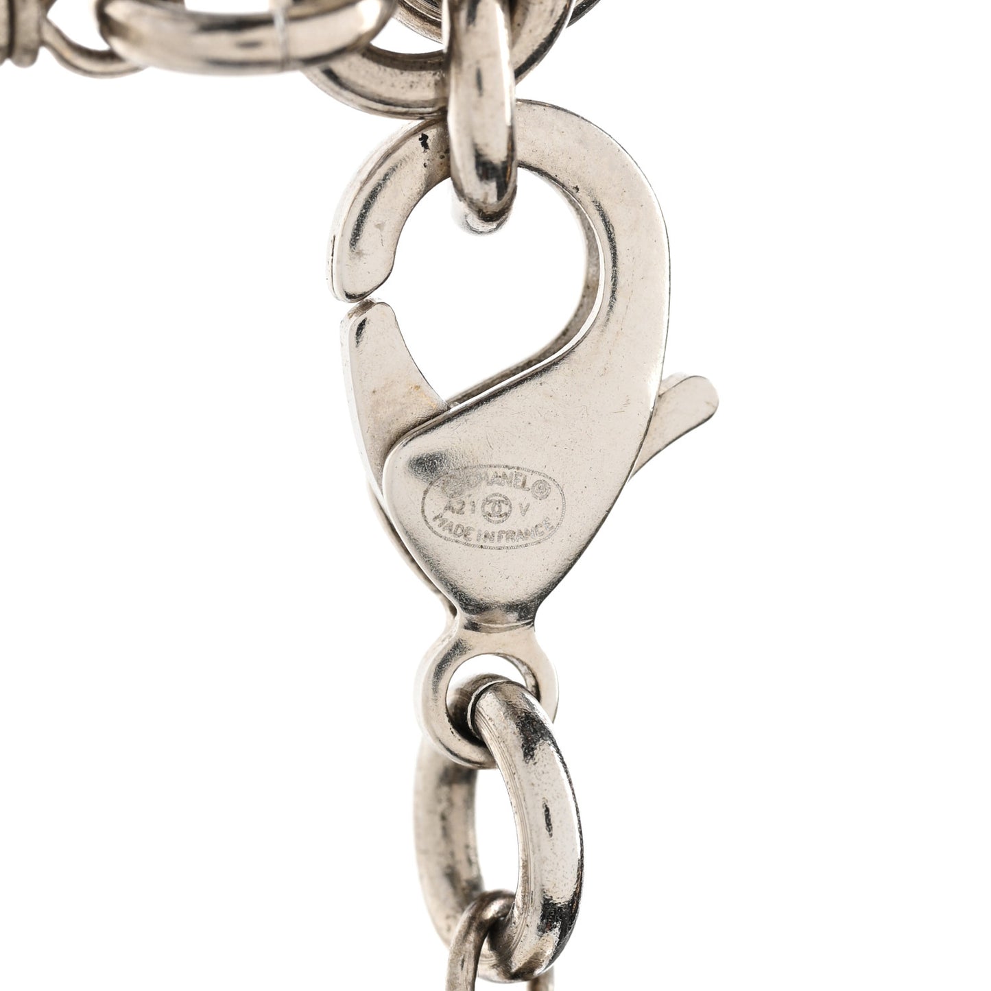 Graduated Pearl Crystal CC Long Necklace Silver