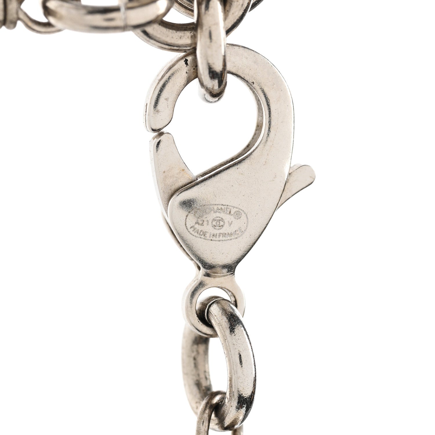 Chanel Graduated Pearl Crystal CC Long Necklace Silver 4 of 5