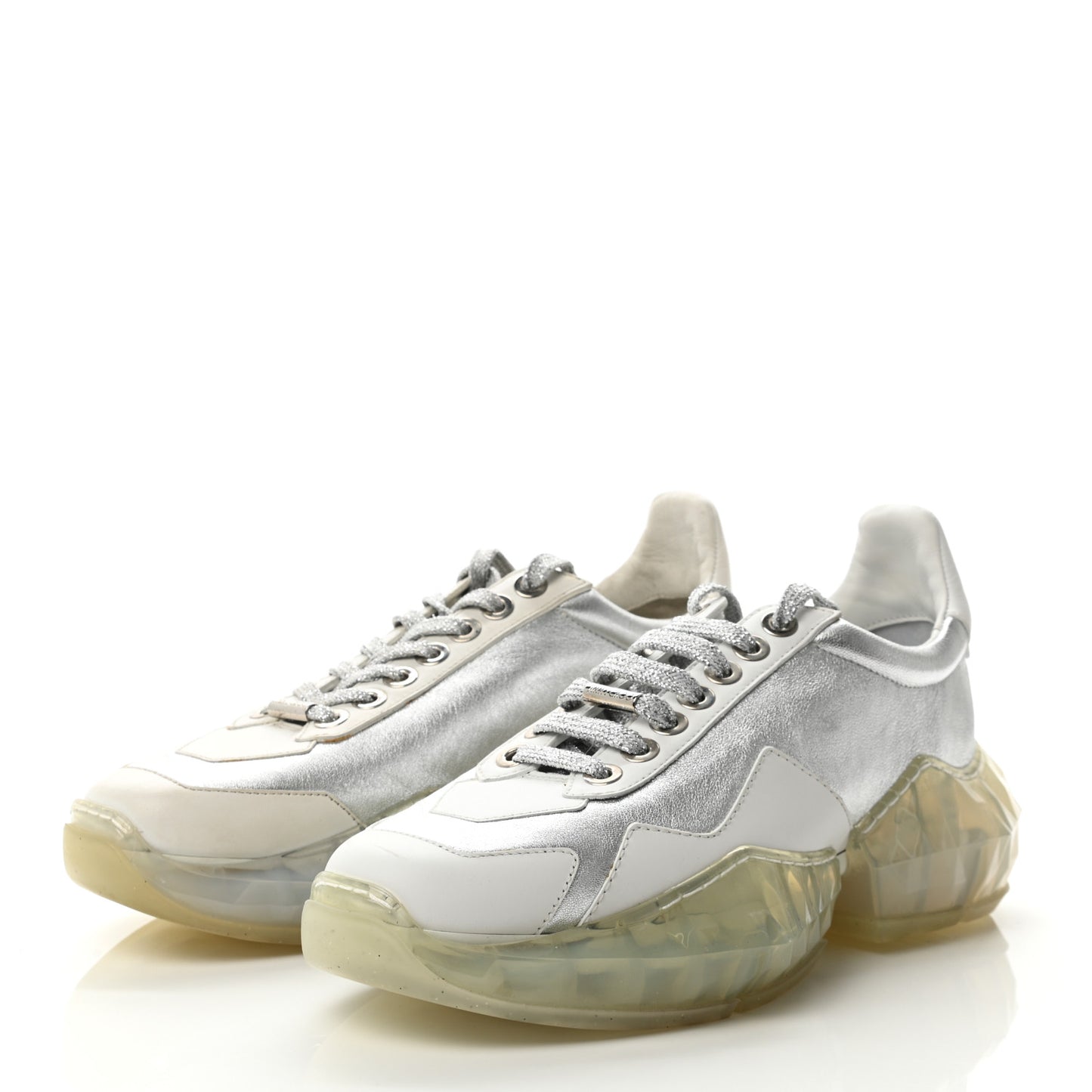 Metallic Calfskin Womens Diamond F Low Top Sneaker 39 White Silver