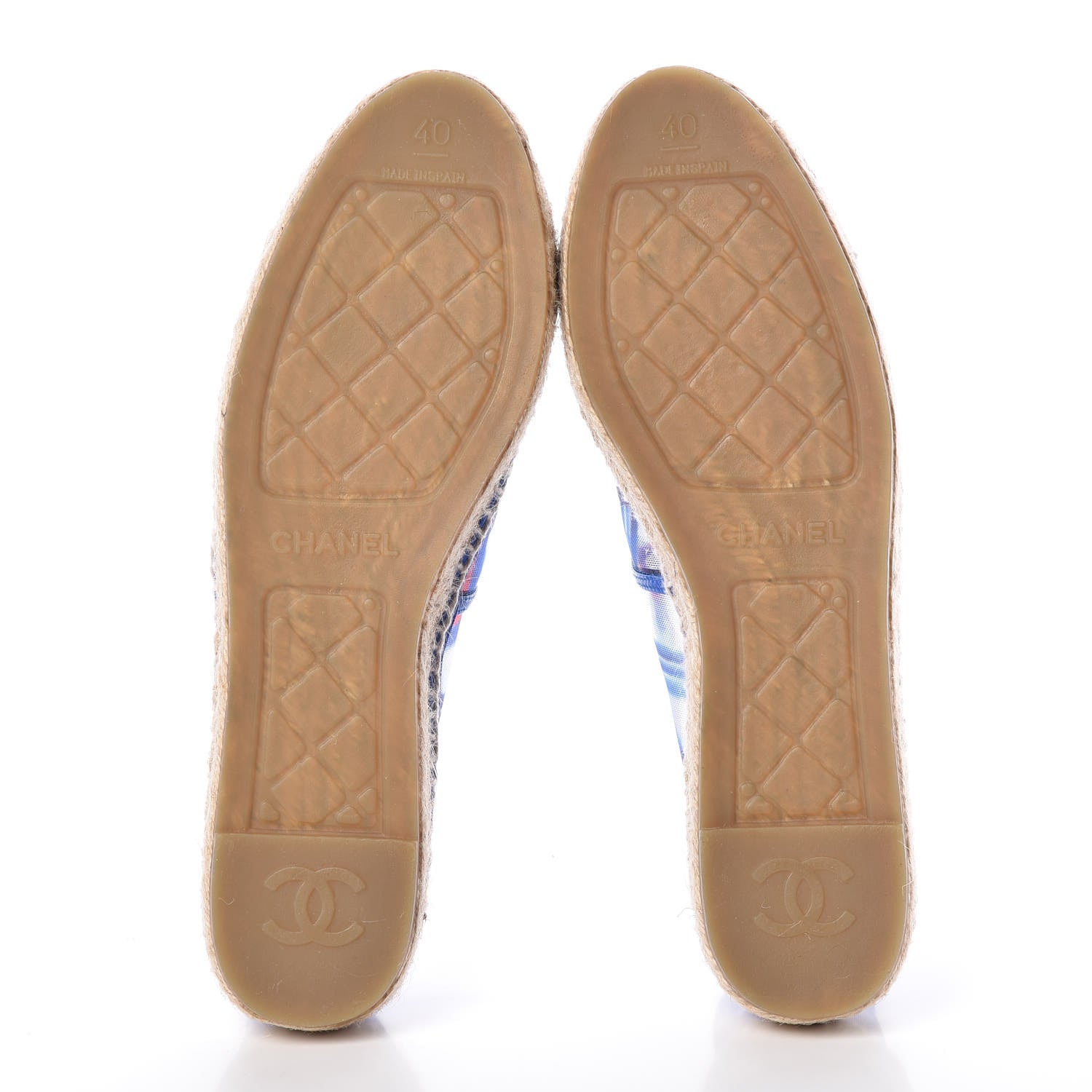 Chanel Mesh Lambskin Plaid Print CC Espadrilles 40 Blue White Red 6 of 8