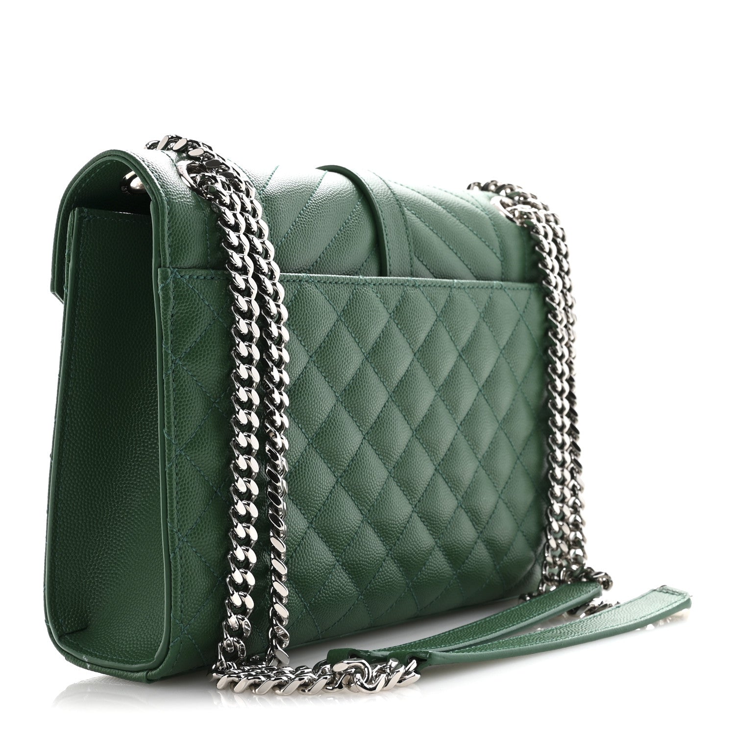 Saint Laurent Grain De Poudre Textured Mixed Matelasse Triquilt Medium Monogram Satchel Green 2 of 10
