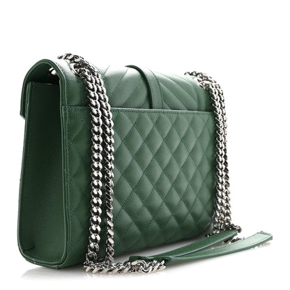 Saint Laurent Grain De Poudre Textured Mixed Matelasse Triquilt Medium Monogram Satchel Green 2 of 10