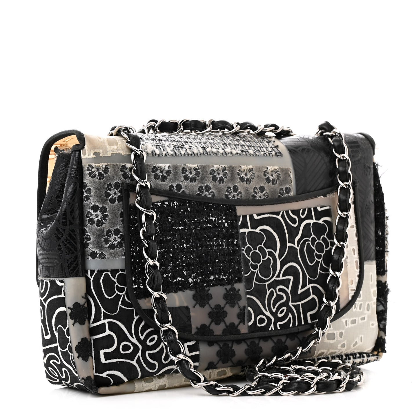 PVC Tweed Patchwork Jumbo Single Flap Black