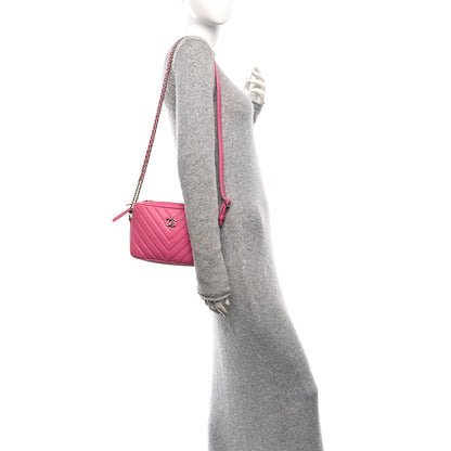Chanel Lambskin Chevron Quilted Small Promenade Camera Case Pink 2 of 11