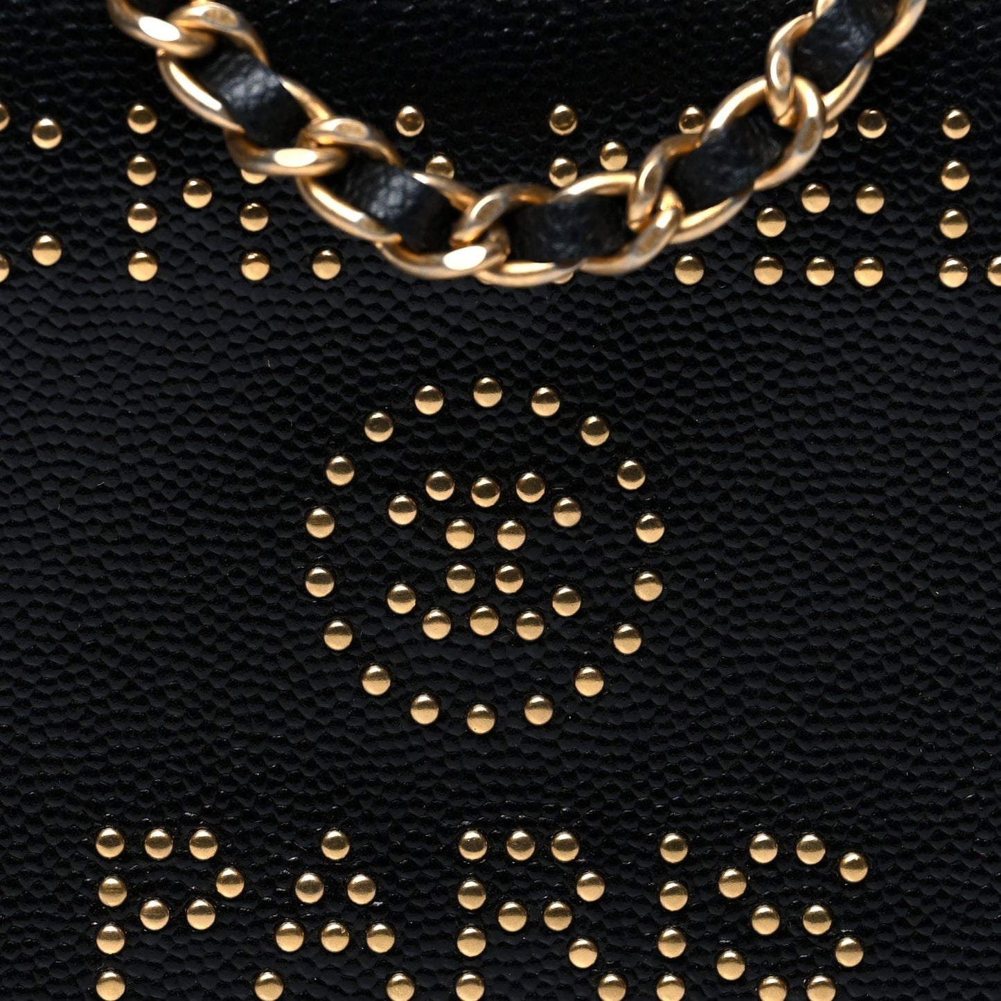 Caviar Studded Small Deauville Clutch With Chain Black