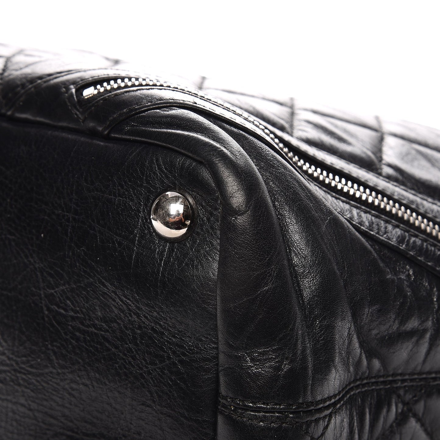 Aged Calfskin Quilted Large Cotton Club Tote Black