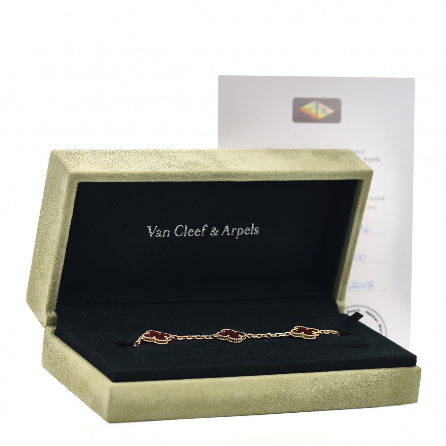 18K Yellow Gold Carnelian 5 Motifs Vintage Alhambra Bracelet