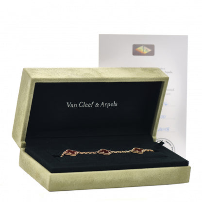 Van Cleef & Arpels 18K Yellow Gold Carnelian 5 Motifs Vintage Alhambra Bracelet 5 of 5