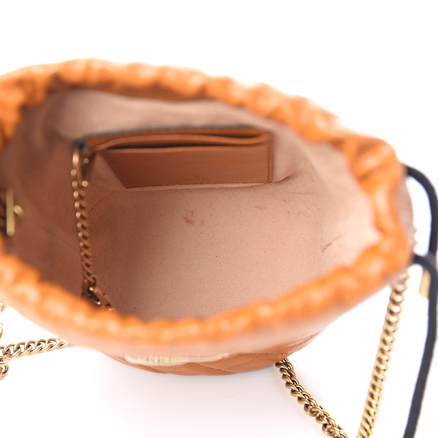 Gucci Vintage Effect Calfskin Matelasse Diagonal Mini Torchon GG Marmont 2.0 Bucket Bag Cognac 5 of 11