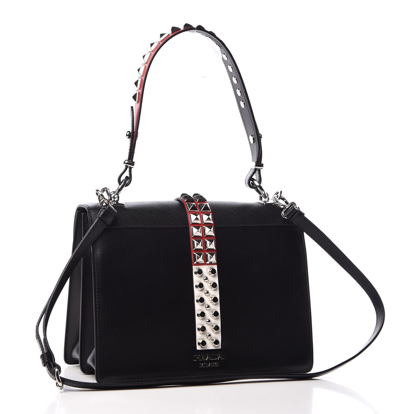 Saffiano City Calfskin Studded Elektra Shoulder Bag Black Fuoco