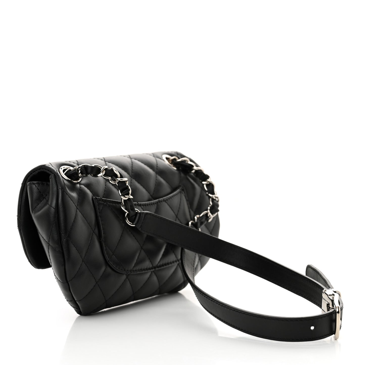 Calfskin Quilted CC Uniform Flap Belt Bag Black