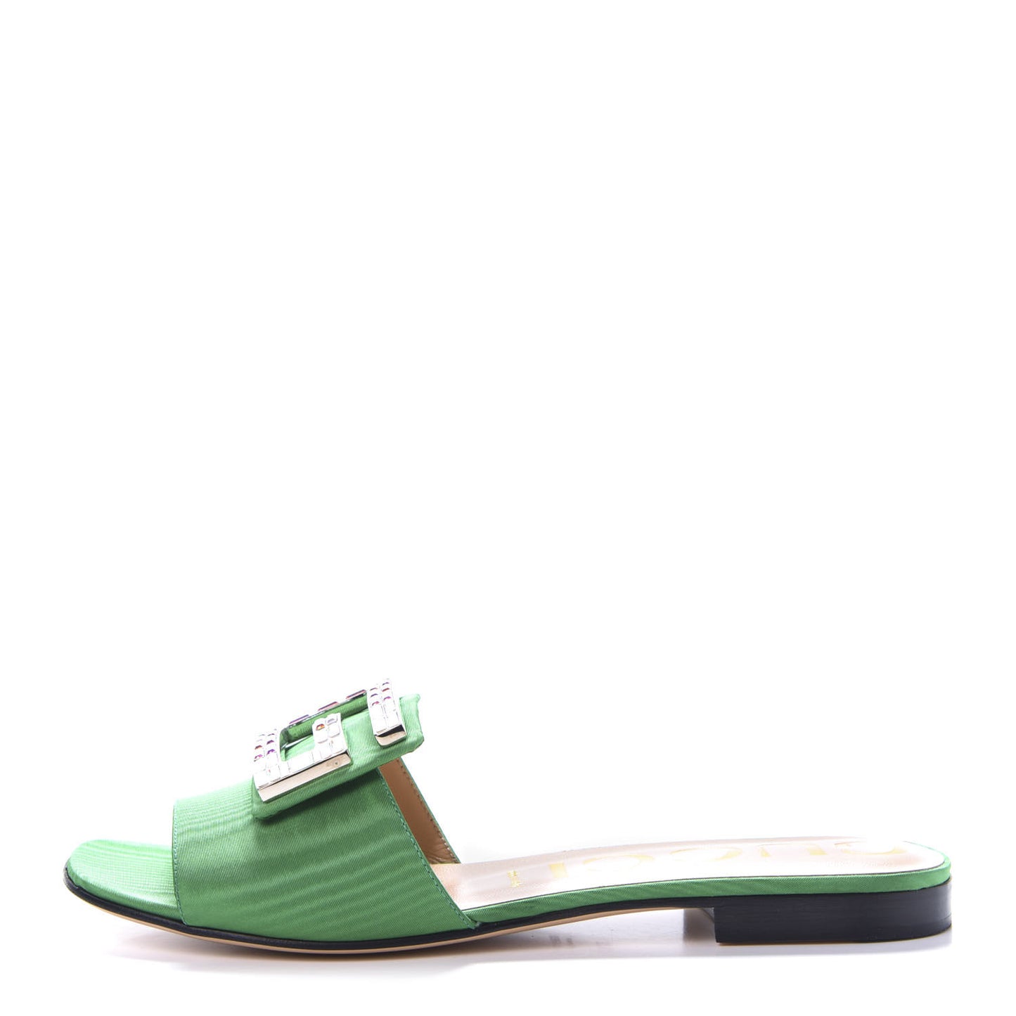 Moire Fabric Crystal Square G Madelyn Slide Sandals 37.5 New Shamarock