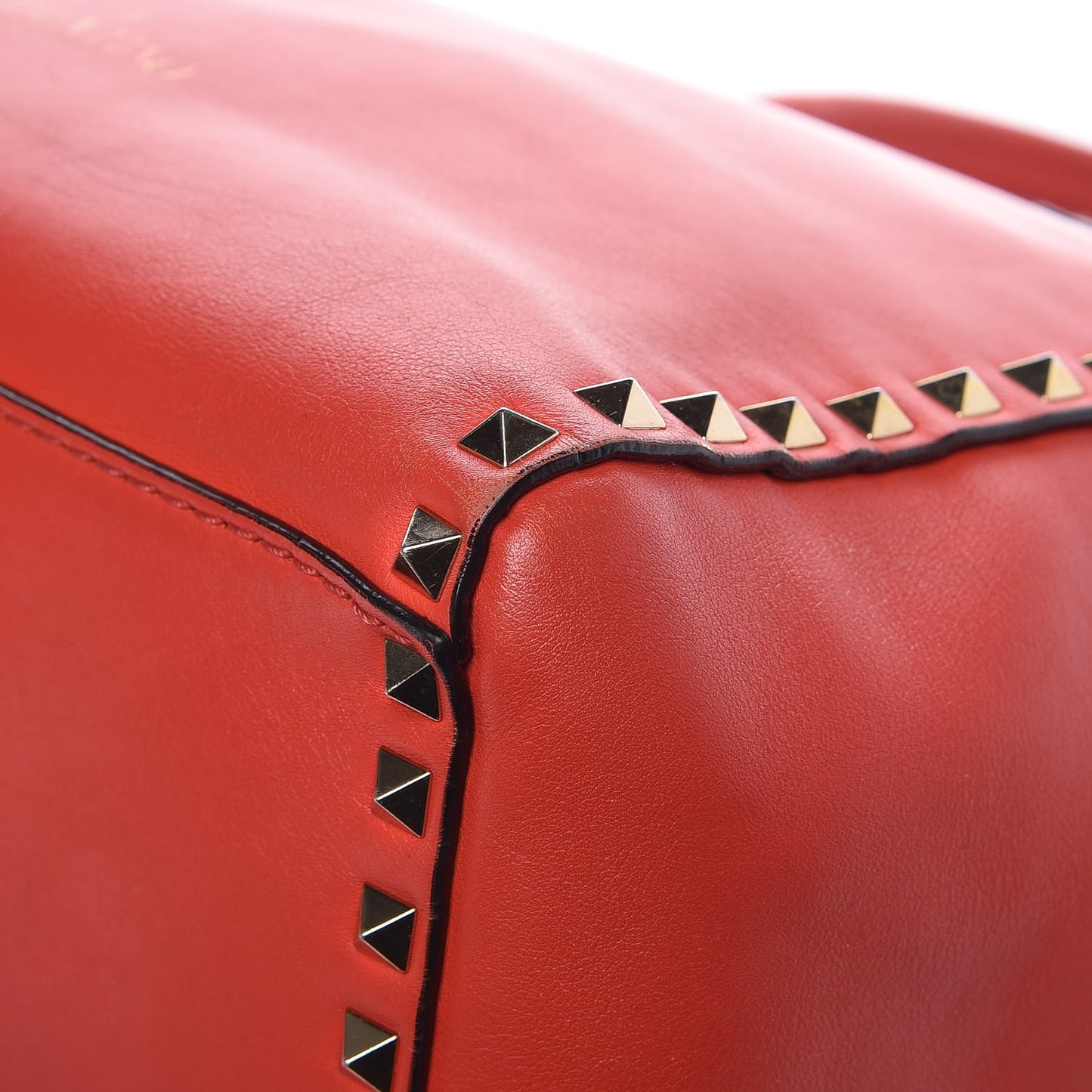 Vitello Rockstud Double Handle Tote English Red
