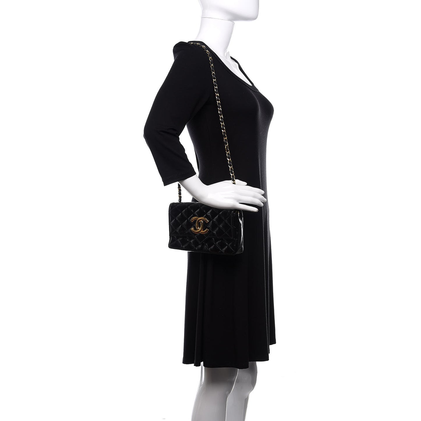 Glazed Calfskin Small CC Flap Black