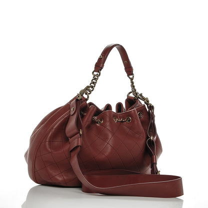 Chanel Calfskin Stitched Large Drawstring CC Bag Burgundy 3 of 7