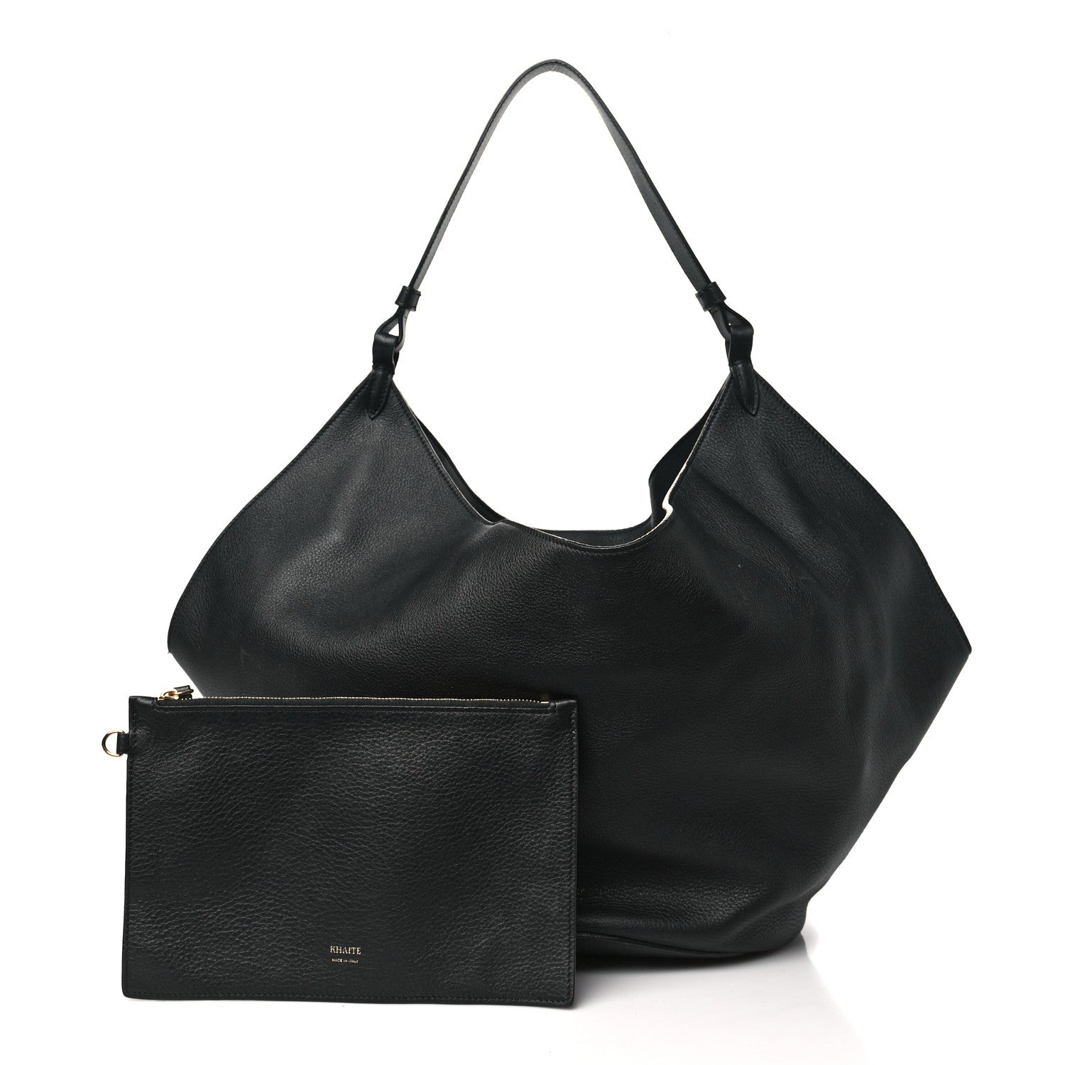 Khaite Pebbled Sport Calfskin Medium Lotus Tote Black 3 of 10