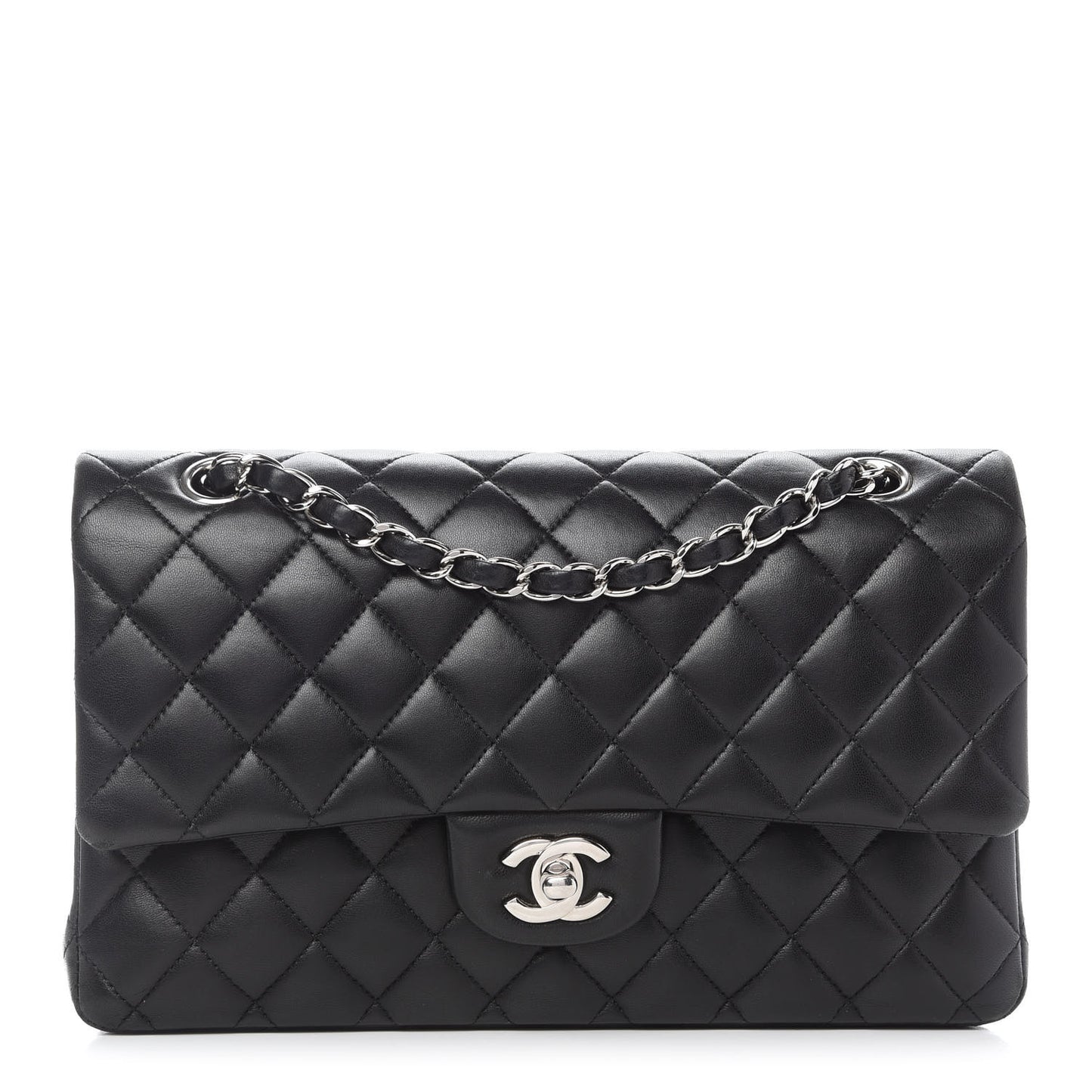 Lambskin Quilted Medium Double Flap Black