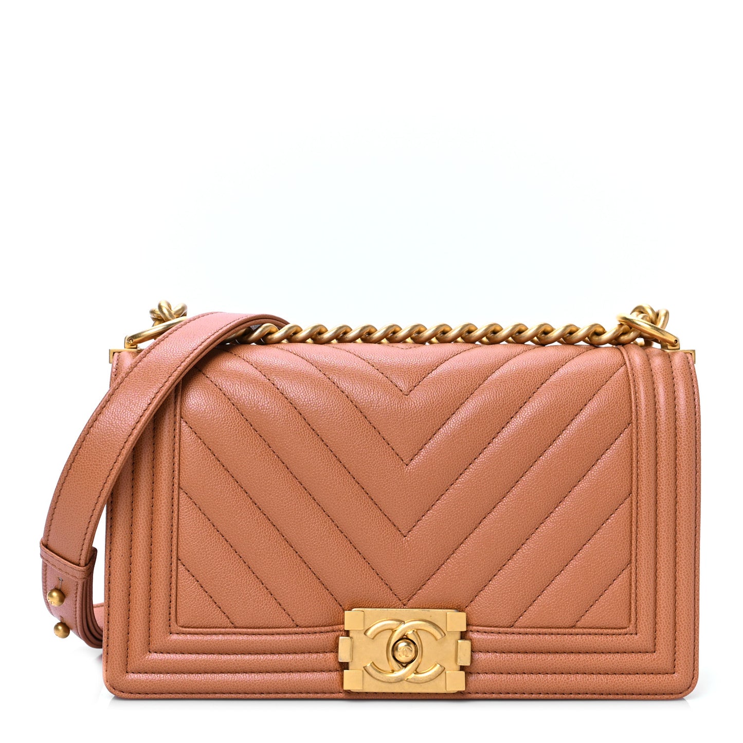 Caviar Chevron Quilted Medium Boy Flap Brown