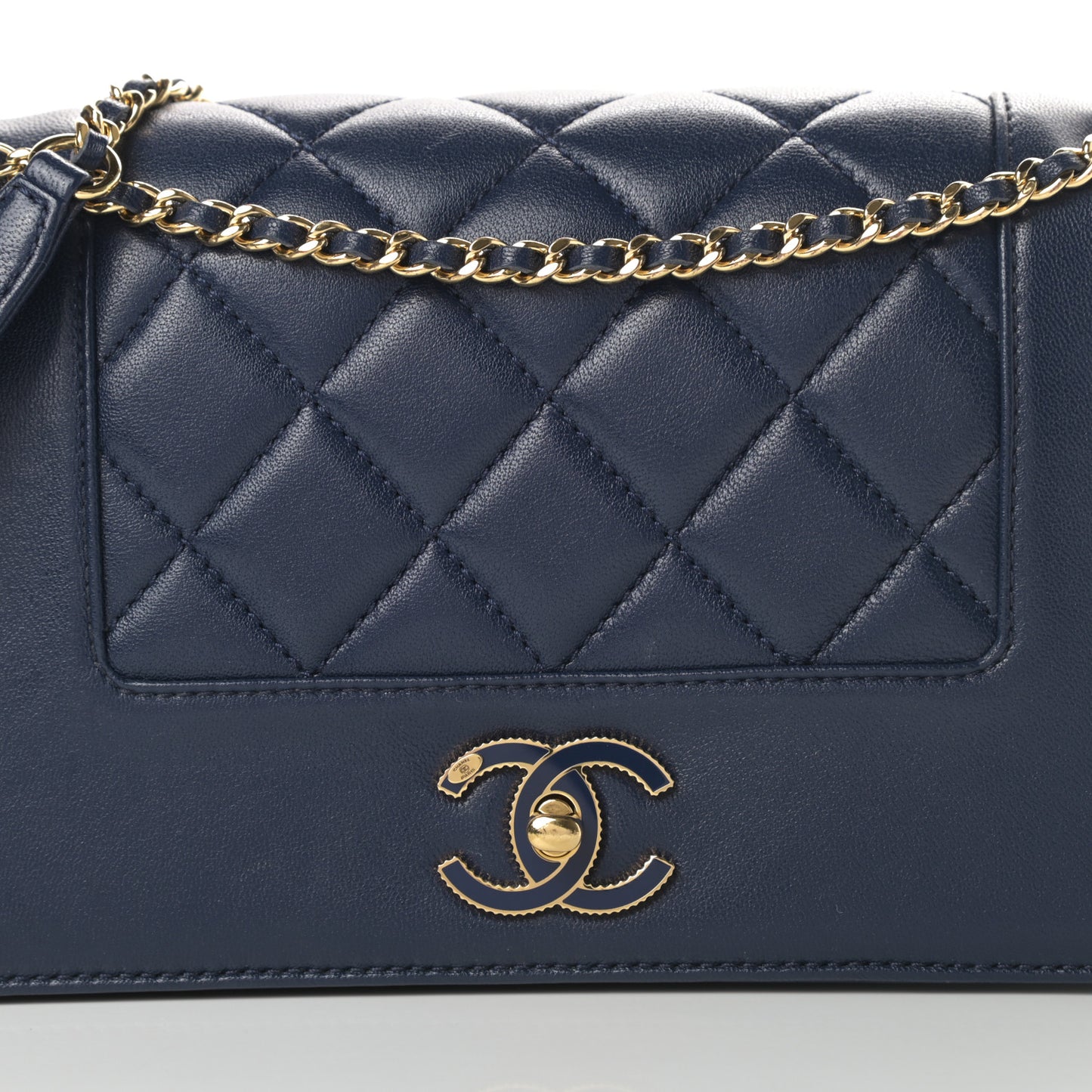 Sheepskin Quilted Medium Vintage Mademoiselle Flap Dark Navy