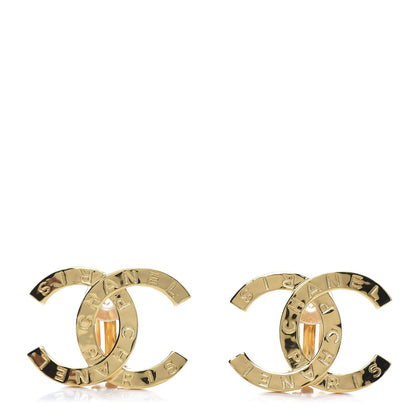 Chanel Metal CC Paris Button Clip On Earrings Gold 1 of 4