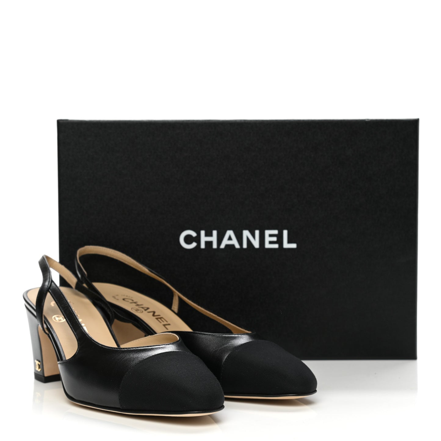 Goatskin Grosgrain Cap Toe CC Slingback Sandals 38 Black