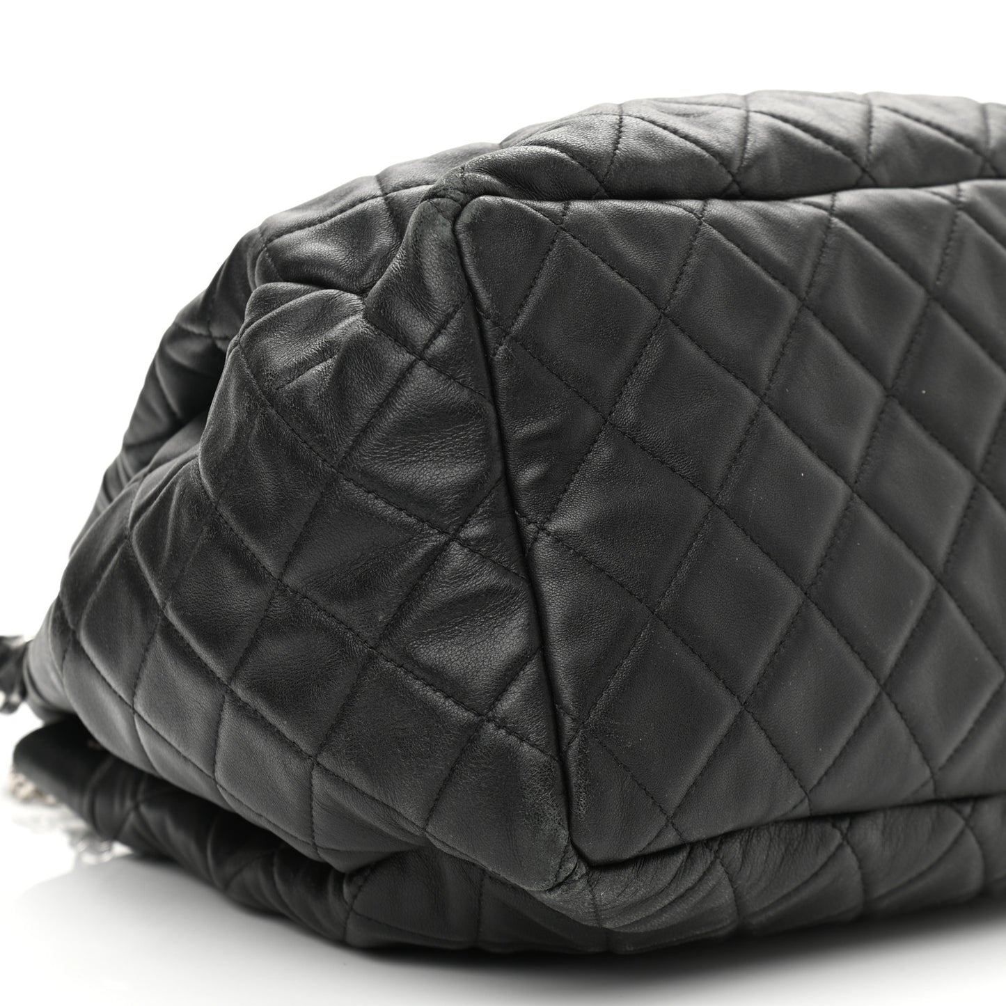 Lambskin Quilted CC Chain Bucket Bag Black