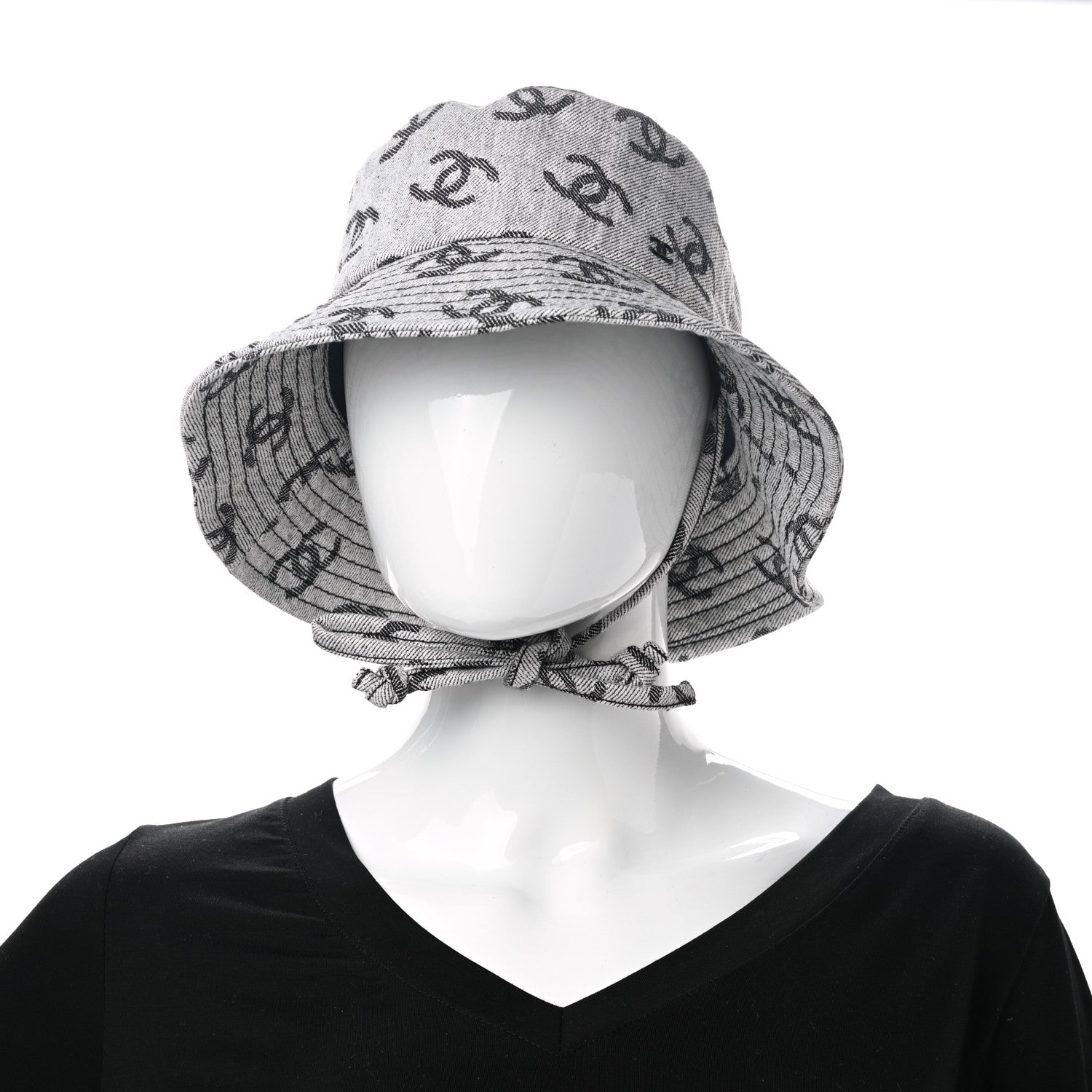 Chanel Denim CC Bucket Hat M White Black 2 of 8