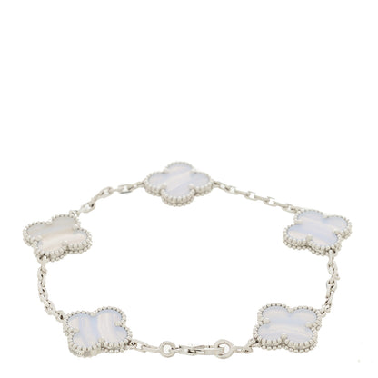 Van Cleef & Arpels 18K White Gold Chalcedony 5 Motifs Vintage Alhambra Bracelet 2 of 4