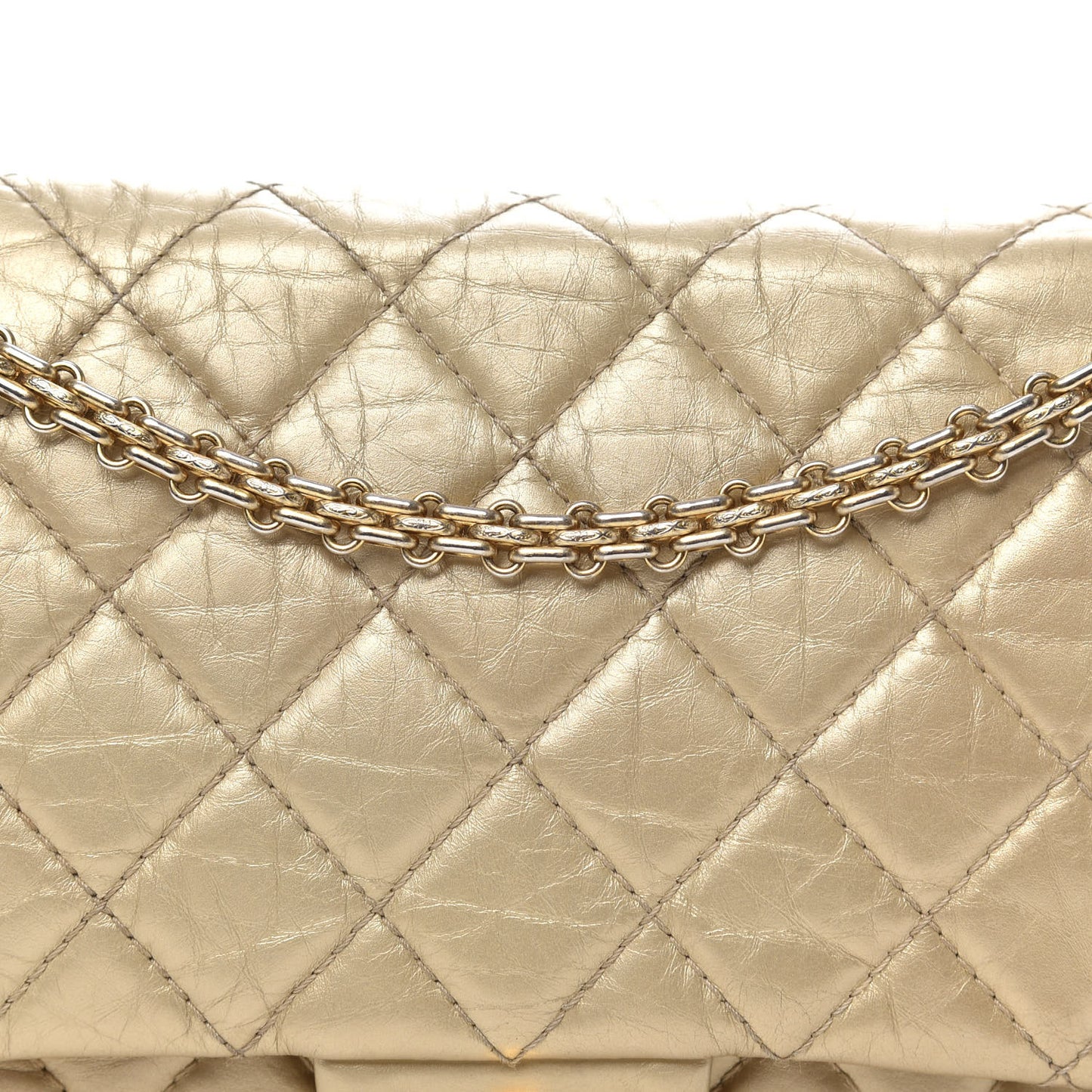 Metallic Aged Calfskin Quilted 2.55 Reissue 226 Flap Pale Gold