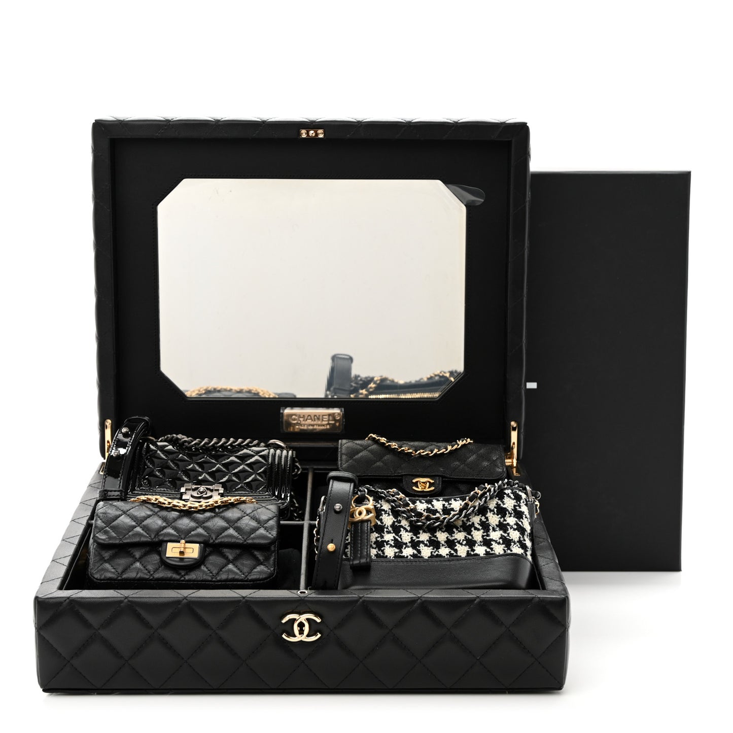Lambskin Calfskin Tweed Success Story Set of 4 Minis Bags Black