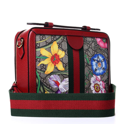 Gucci GG Supreme Monogram Flora Web Small Ophidia Top Handle Shoulder Bag Hibiscus Red 2 of 5