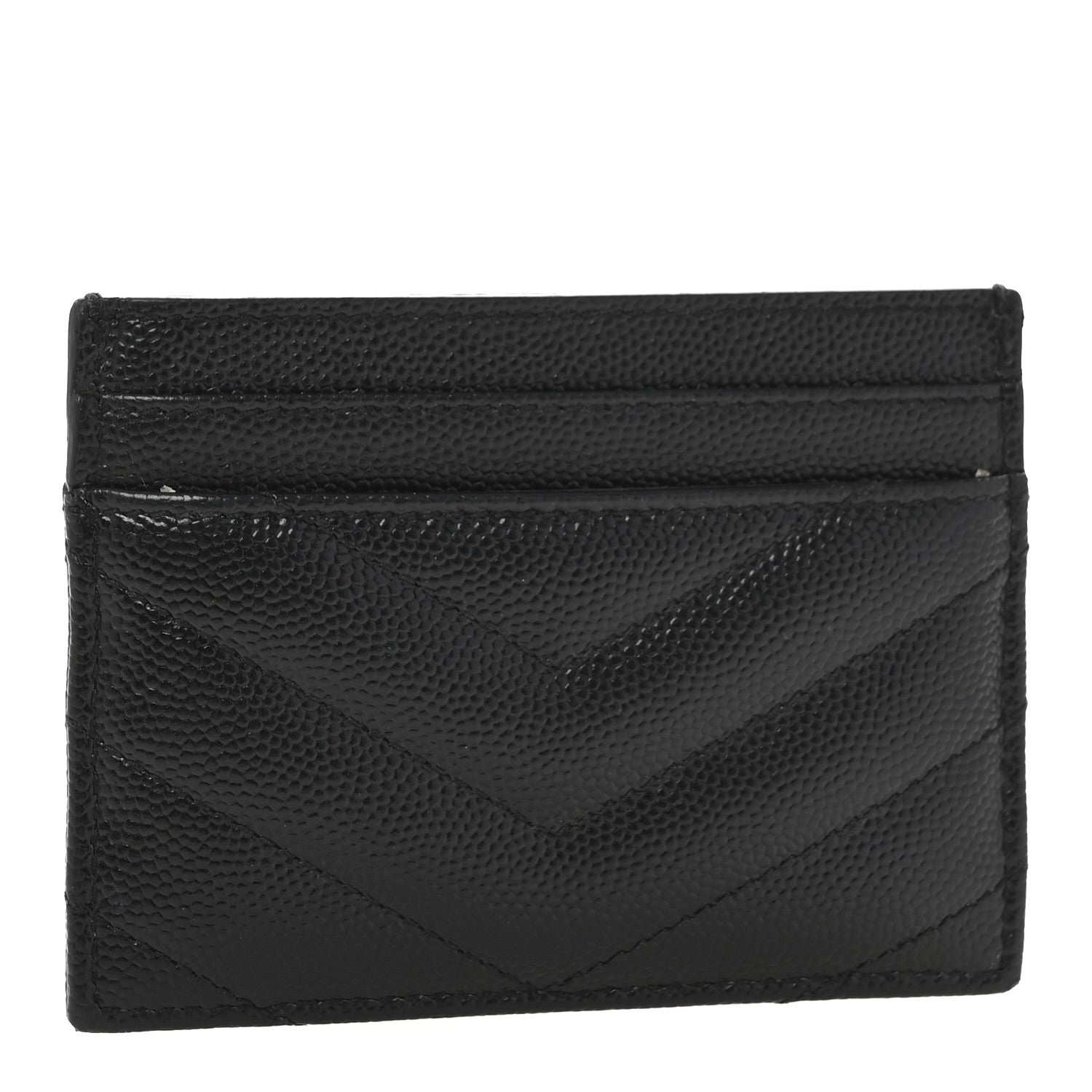 Saint Laurent Grain De Poudre Matelasse Chevron Monogram Credit Card Case Black 3 of 12