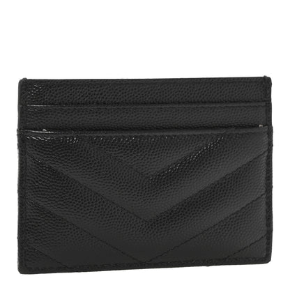 Saint Laurent Grain De Poudre Matelasse Chevron Monogram Credit Card Case Black 3 of 12
