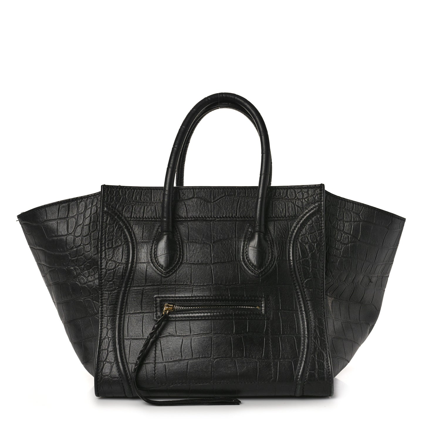 Crocodile Embossed Calfskin Medium Phantom Luggage Black