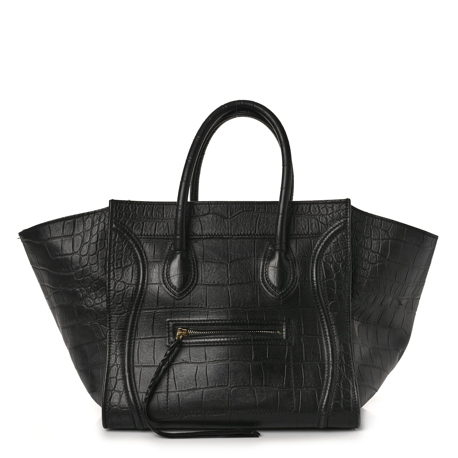 Celine Crocodile Embossed Calfskin Medium Phantom Luggage Black 1 of 9