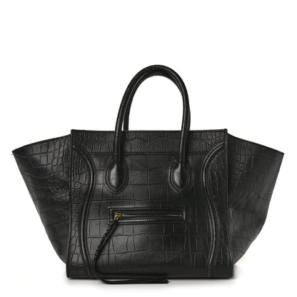Celine Crocodile Embossed Calfskin Medium Phantom Luggage Black 1 of 9