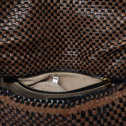 Prada Goatskin Woven Top Handle Satchel Black Tan 8 of 20