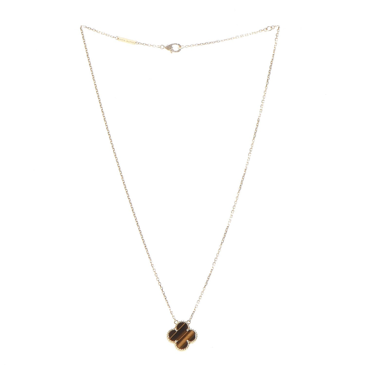 Van Cleef & Arpels 18K Yellow Gold Tiger Eye Vintage Alhambra Pendant Necklace 3 of 8